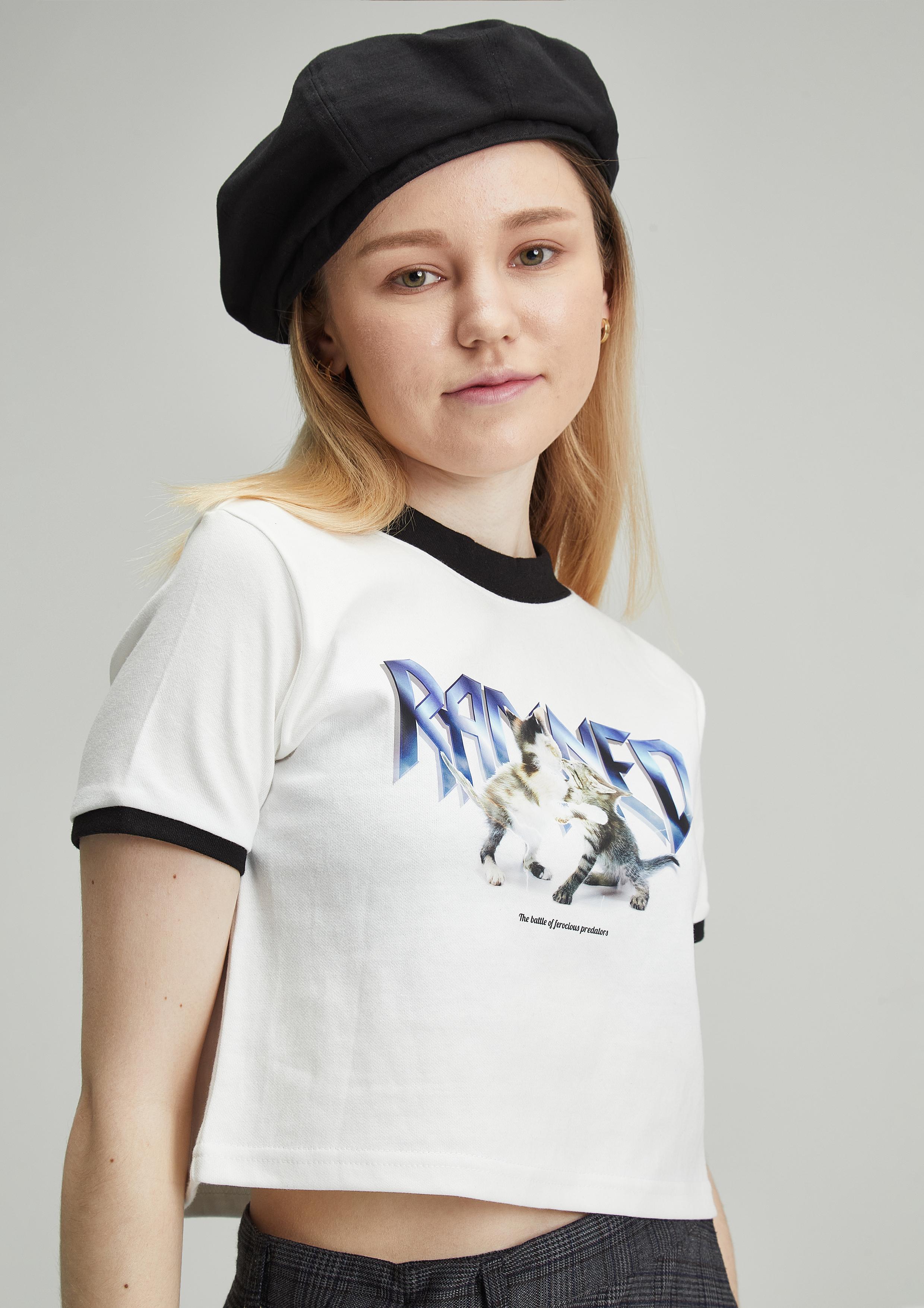 Radineo Cat And Punching White Crop Top Free