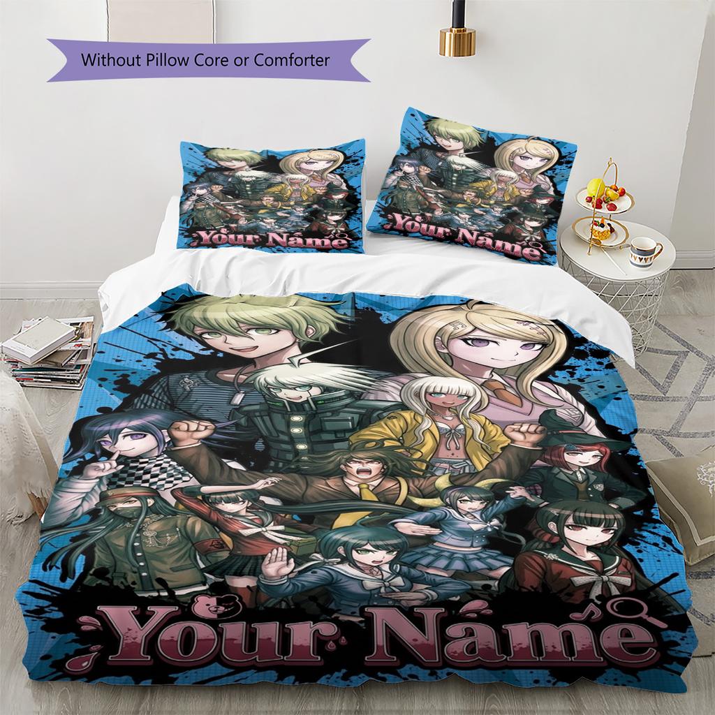 Name Custom Dangan Ronpa Anime Pattern Bedding Set Quilt Cover Pillowcase Home Decor Gift (1 * Duvet Cover + 2 * Pillowcase, Without Core)