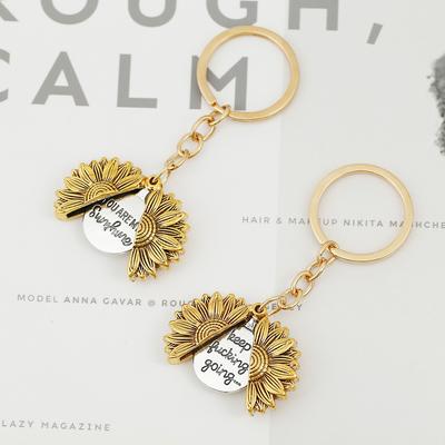 Best-selling Alloy Sunflower Pendant Can Open Double-sided Lettering Key Chain Pendant.