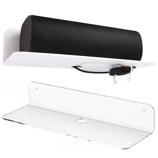 2Pcs Acrylic Floating Wall Shelves with Hole Wall Mounted Clock Speaker Organizer Display Bracket Home Decor