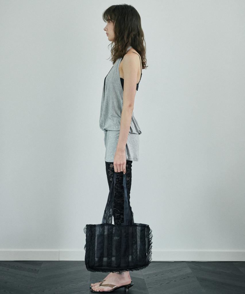 Jedrefeb5 Sheer Ruffle Shoulder Bag Reversible Black