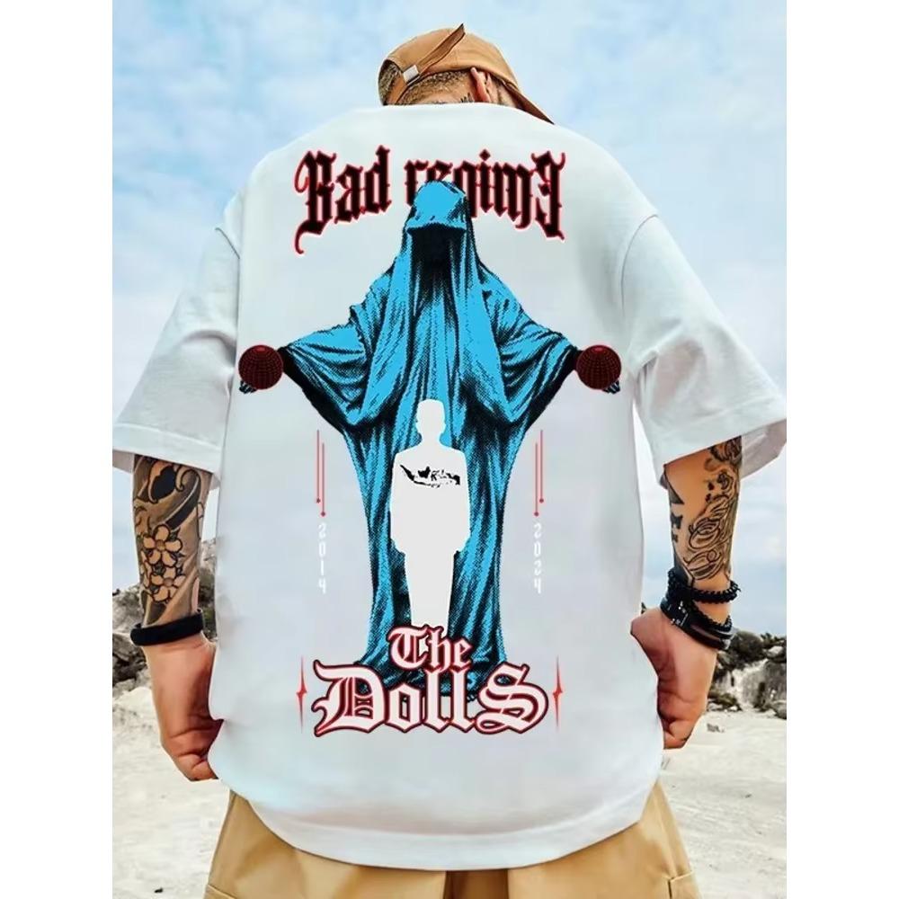 

Летняя новая повседневная свободная футболка с короткими рукавами, мужская модная свободная футболка с принтом, большой размер 8XL, хип-хоп, парная одежда, короткий рукав, хлопковый топ S белый