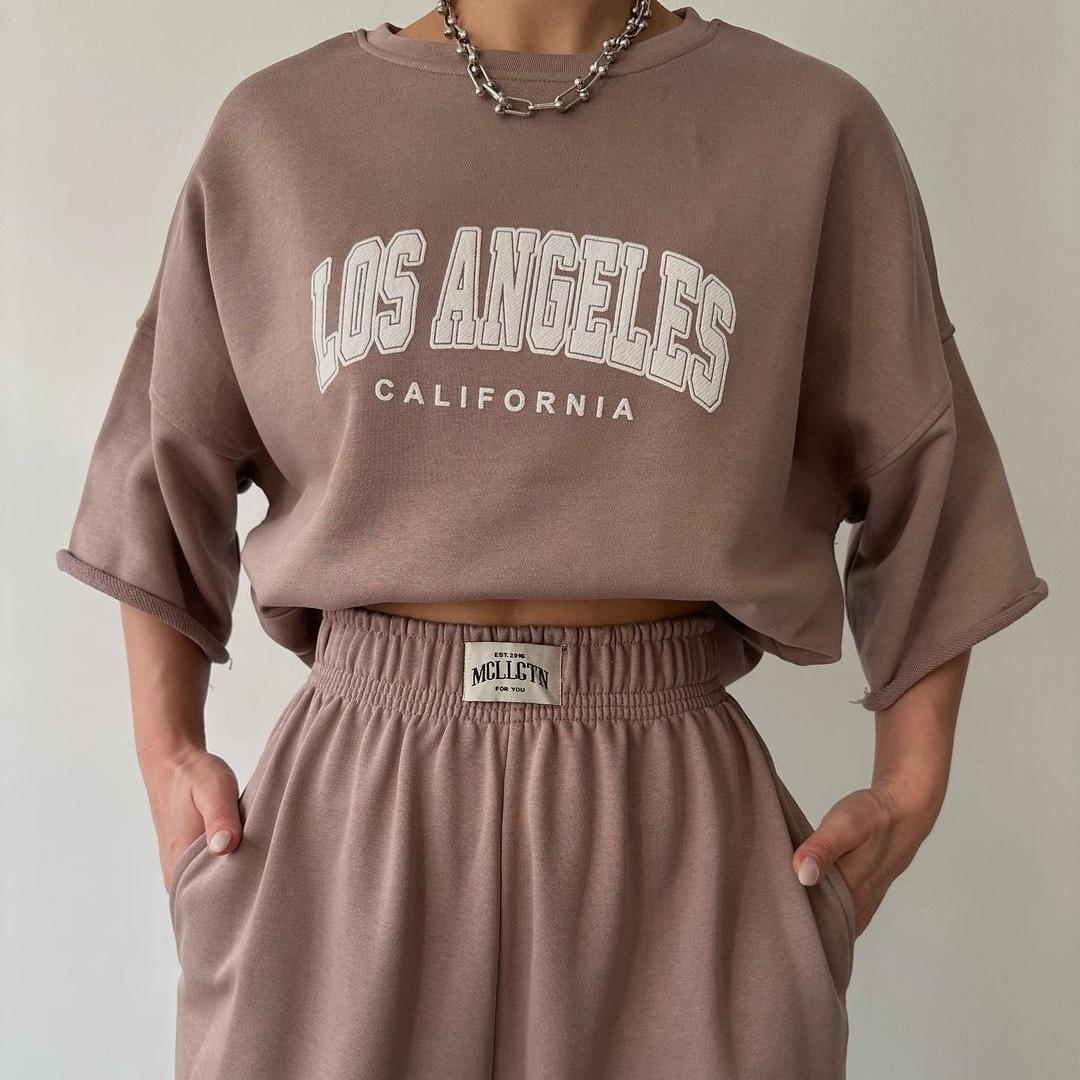 BITCED Женская повседневная толстовка с короткими рукавами и брюками с принтом — фото 3