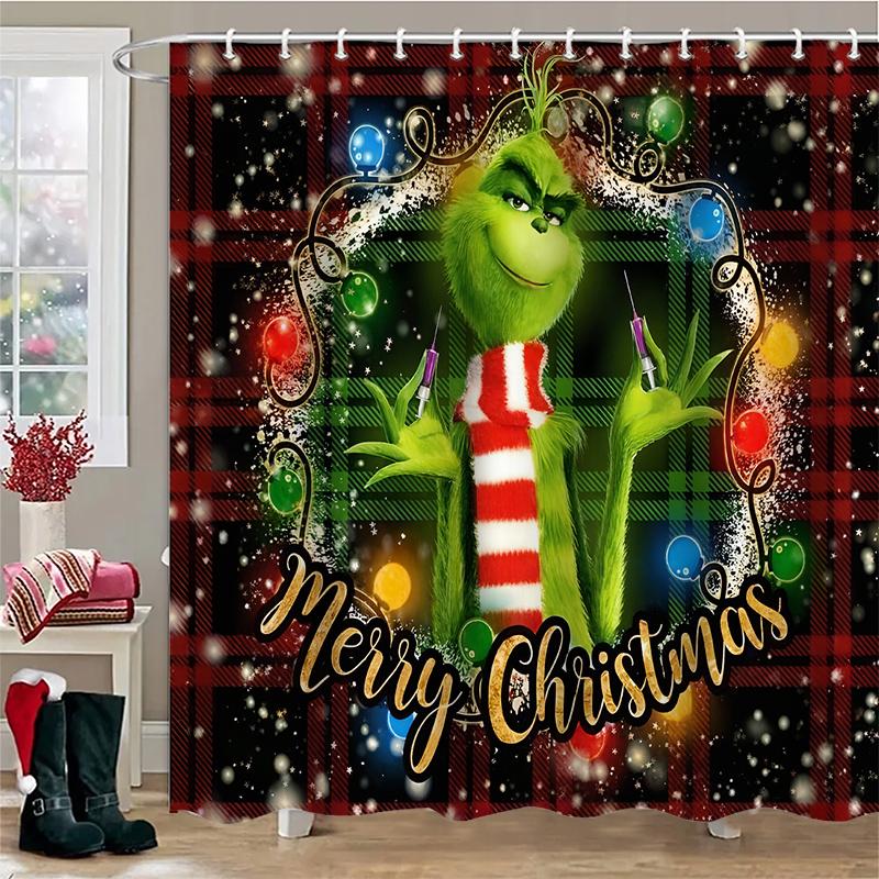 Christmas Cartoon Bathroom  Shower Curtain  Waterproof Fabric Bathroom Curtain With 12 Hooks Sunflower Home Deco Free Ship