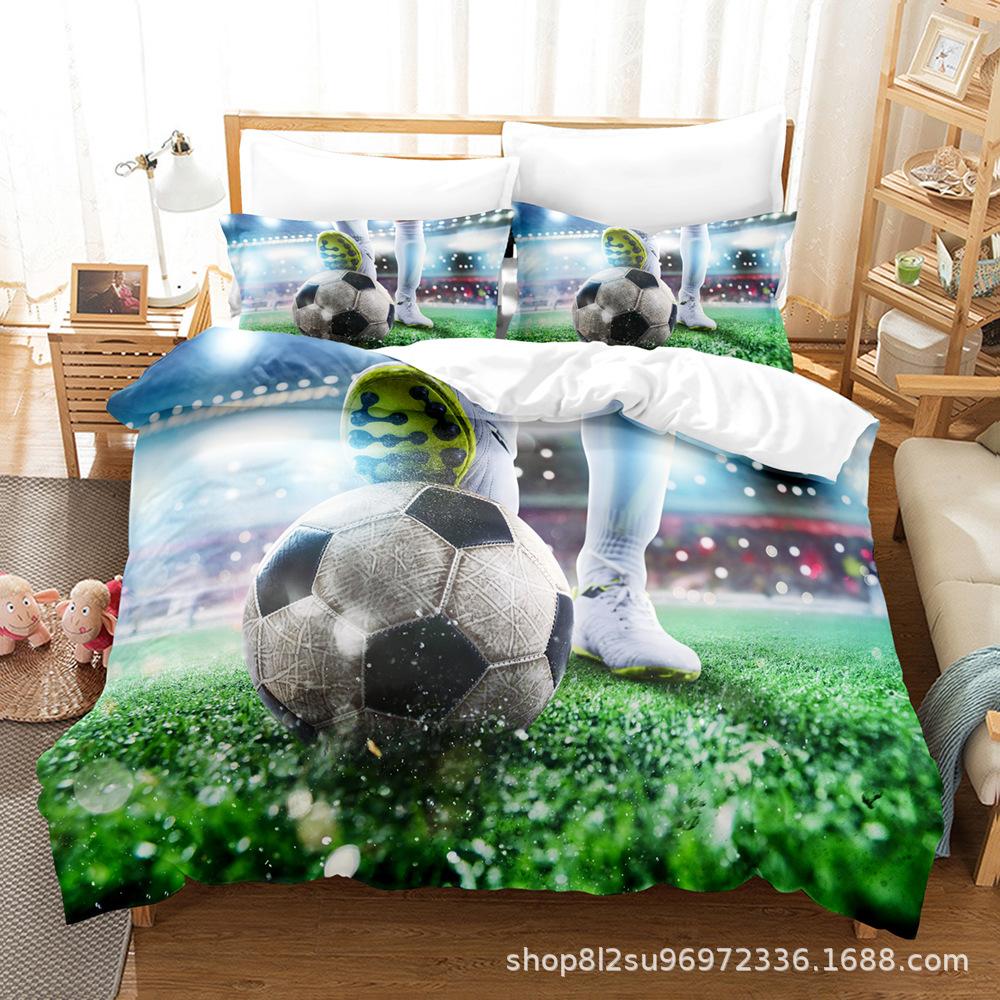 3D Football Series Bedding Set Sports Quilt Cover and Pillow Case 2/3 Pieces Suitable for Home Decoration of Boys' Football Fans' Rooms
