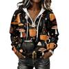 Women's Long Sleeve Hoodie Sweatshirt with Halloween Print for Casual Wear