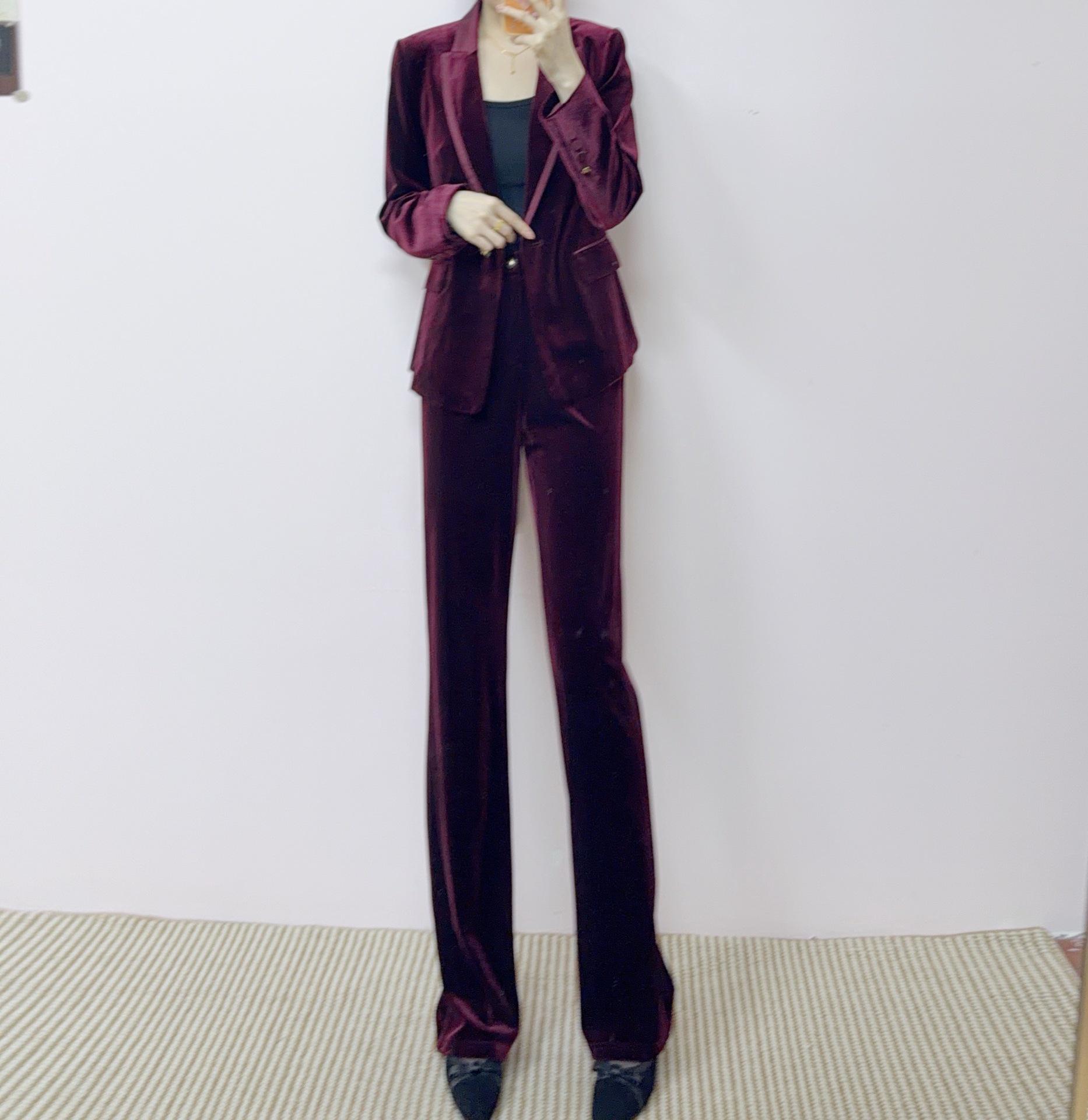 

Spring 2026 Korean Style Velvet Blazer & Straight Pants Set M (Weight 90-108 jin) вино красного