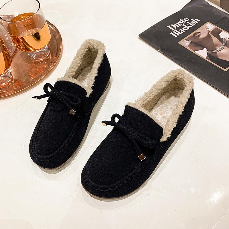 Women's soft elastic thick bottom one foot stirrup winter fur one warm cold padded snow boots non-slip wear casual sports fur cotton shoes