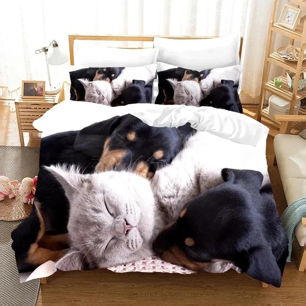 Lovely Animal Dogs Cats Pets 3D NEW Duvet Cover Pillowcase Bedding Set Adult Boy Bedroom Decoration Children Single Double Large