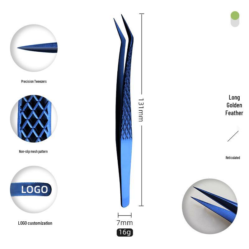Golden Feather Stainless Steel Eyelash Tweezers for Grafting and Extensions