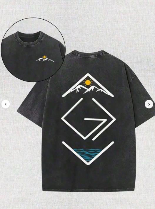 Retro Washed TShirt Double Sided Printed HE CALLED ME TO FISH Letter and FISH Pattern Print Mens TShirts S
