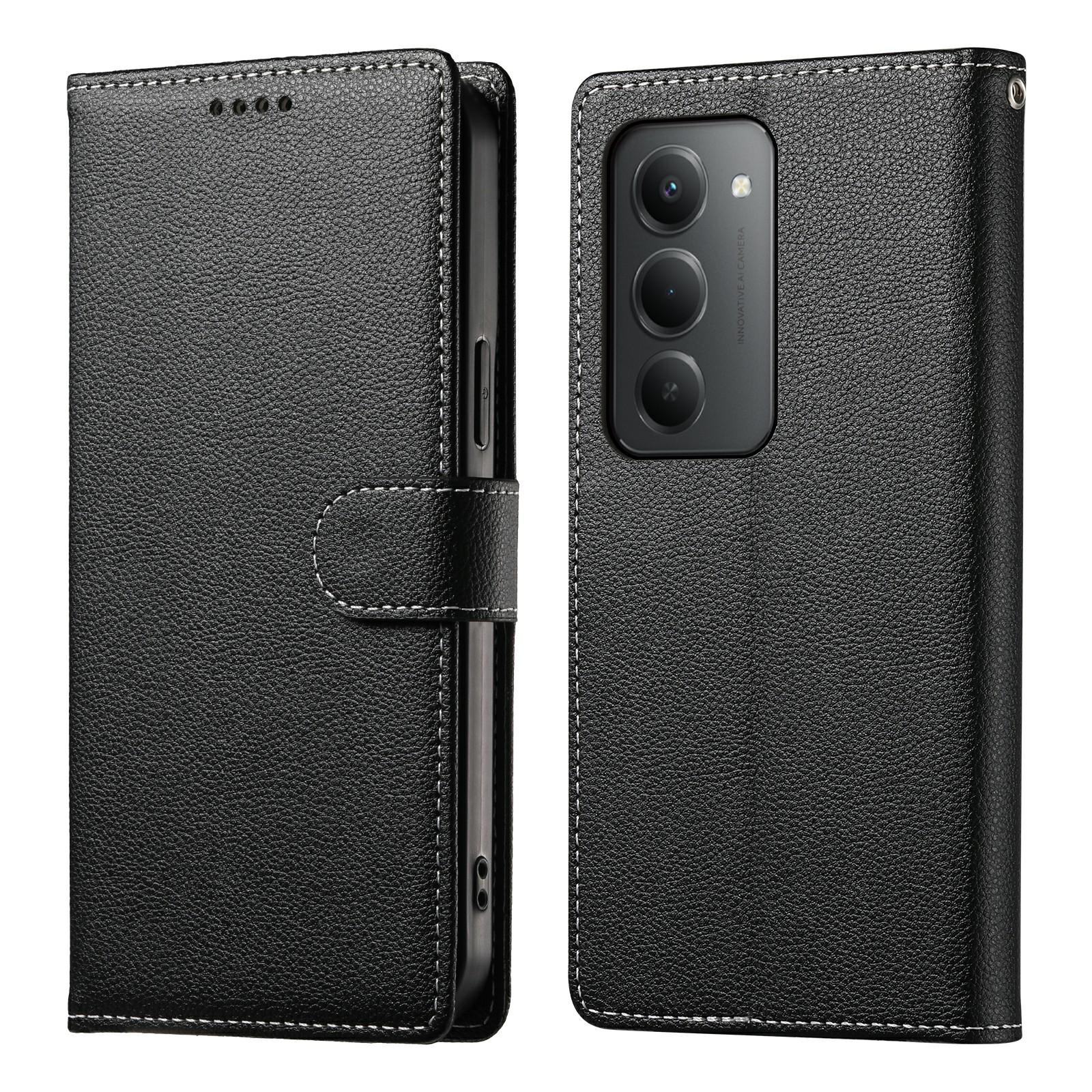 

Для Xiaomi Redmi 15 4G (Європа) (171мм) Чохол-гаманець для телефону зі шкіри з текстурою лічі, магнітною застібкою та ремінцем на зап ястя