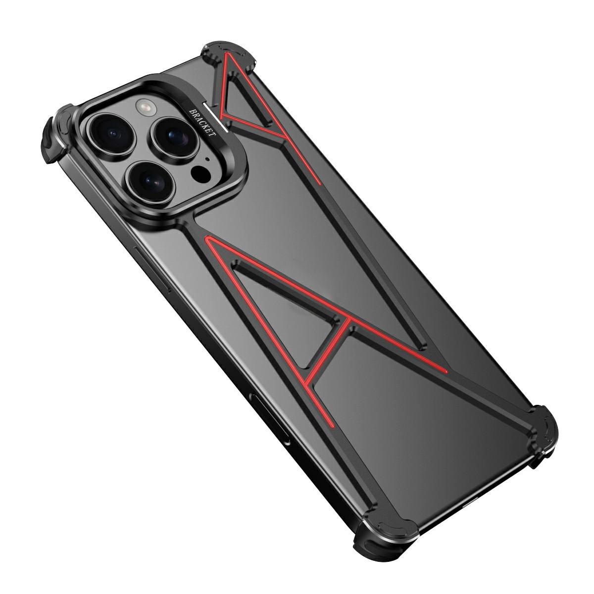 

Чехол-бампер для iPhone 15 Pro, подушки безопасности на четырех углах, подставка, без задней панели, металлический чехол для телефона А-образной формы Black