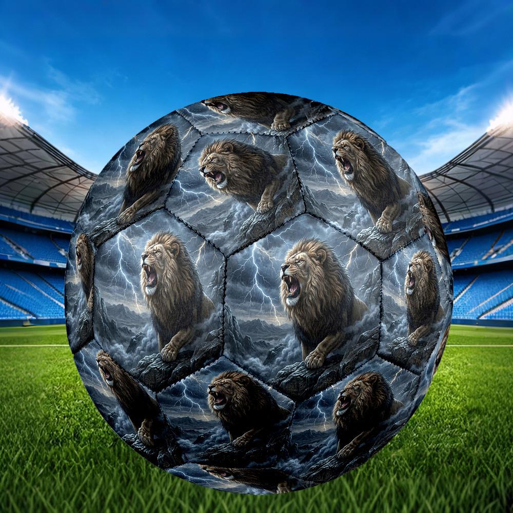 1pc Lion Storm Theme Soccer Ball Football, Size 5, Lightweight PVC, Durable Outdoor Training Soccer Ball, Gift M6143