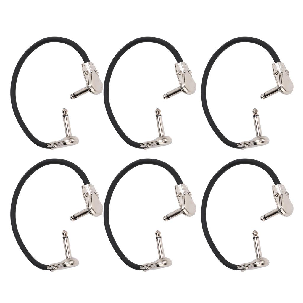 6Pcs Electric Guitar Effect Cable 1 4in Right Angled Guitar Pedal Cord Patch Cable 30cm Flat Head Silver