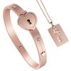 Gold Silver Heart Lock Bracelets Stainless Steel Key Pendant Necklace  Women Men