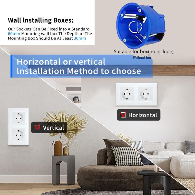 European Standard Round Glass Panel Triple Wall Socket 250V 16A