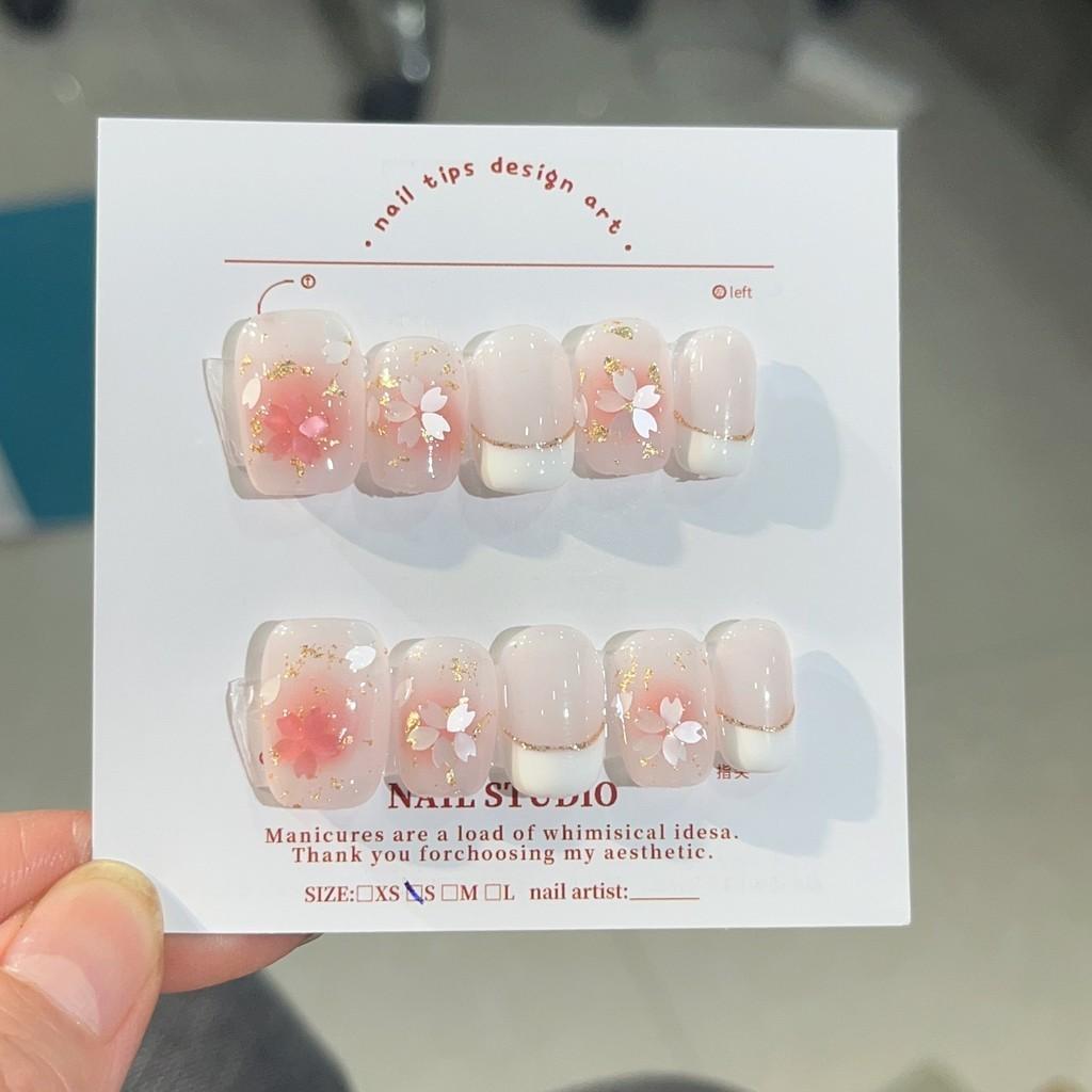 

Искусственные ногти ручной работы, румяна, французские ногти с вишневым цветом, фототерапия, накладные ногти, многоразовые и съемные ногти L