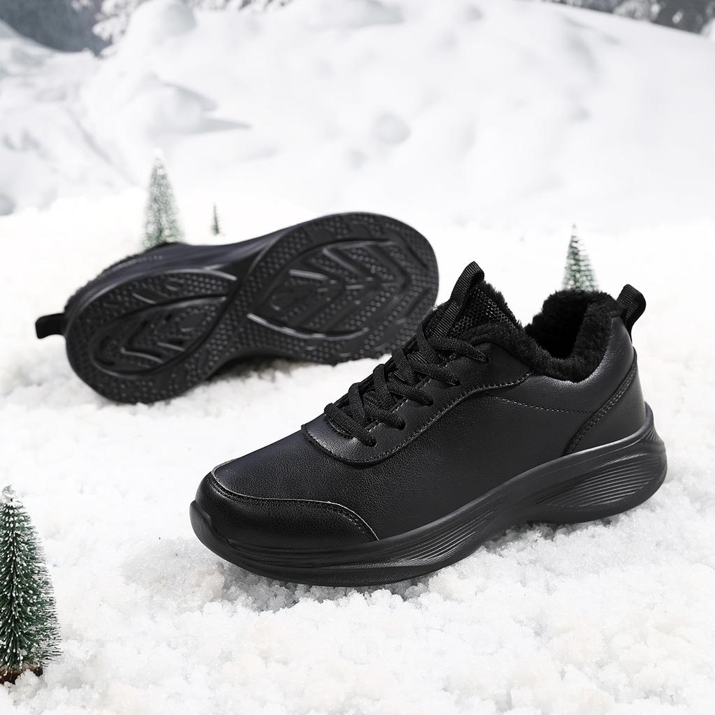 Microfiber leather shoes soft sole waterproof and non-slip casual sports shoes all black shoes large size shoes
