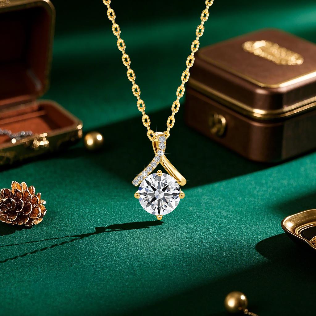 Gold Twist Round Cut Moissanite Pendant Necklace Certified Classic Jewelry for Women Engagement Wedding Gifts Wholesale