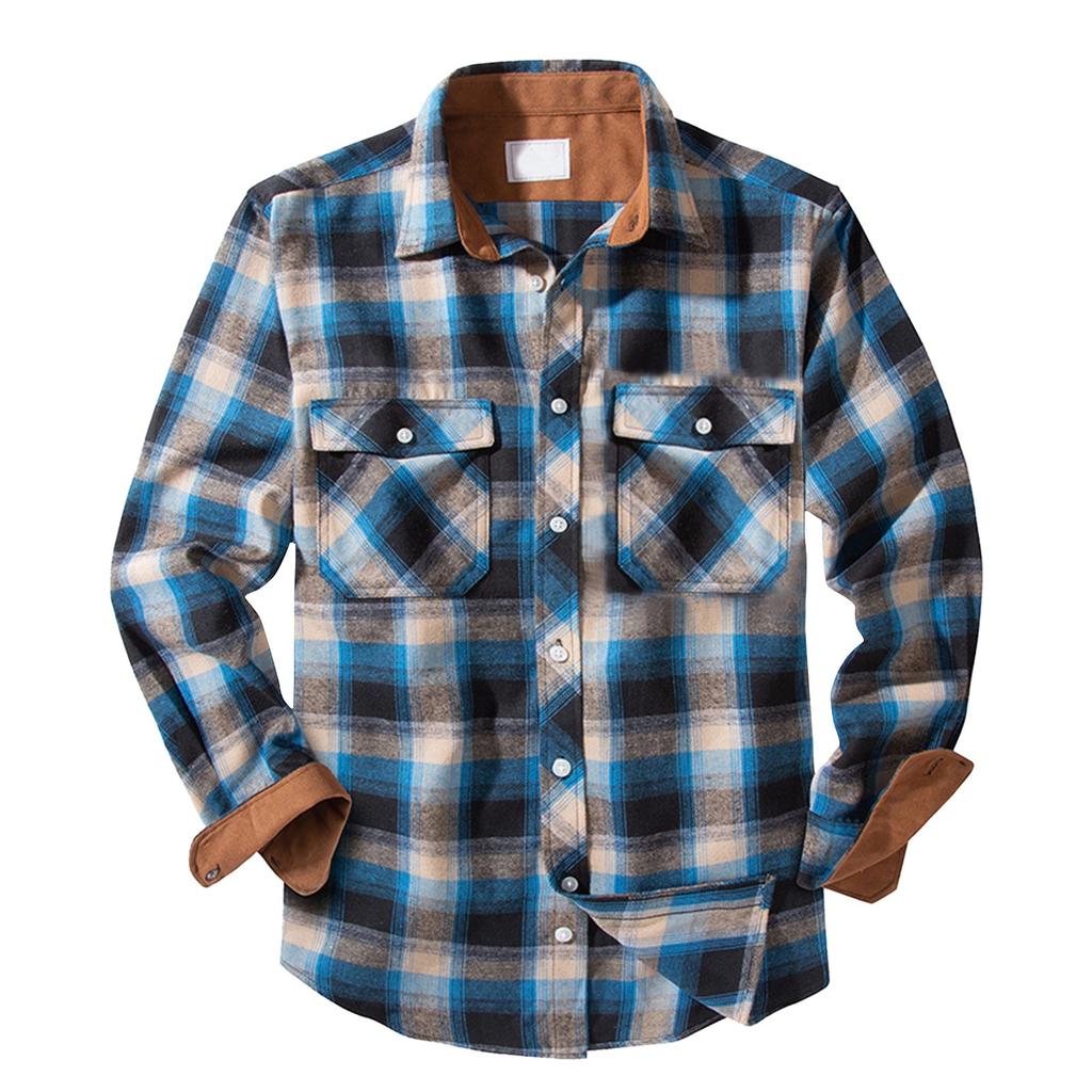 Men's Plaid Shirt Button-Up Sweatshirt Men's Winter Warm Casual Fashion Plaid Shirt