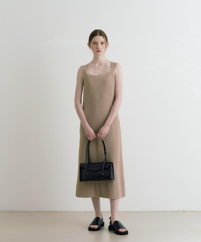 Adowl Shoulder Wide Strap Side Twist Long Dress - Milk Tea