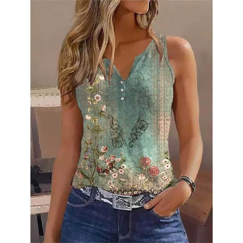 

Летний женский жилет без рукавов с принтом и V-образным вырезом, модная элегантная футболка на бретелях, свободная повседневная простая блузка, офисная простая базовая женская одежда S зелёный
