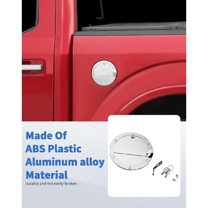 Fit for 2015-2020 Ford F-150 Locking Fuel Gas Filler Tank Door Cap Cover with Keys, Gas Tank Cap Fuel Filler Door Cover Trim Exterior Accessories,