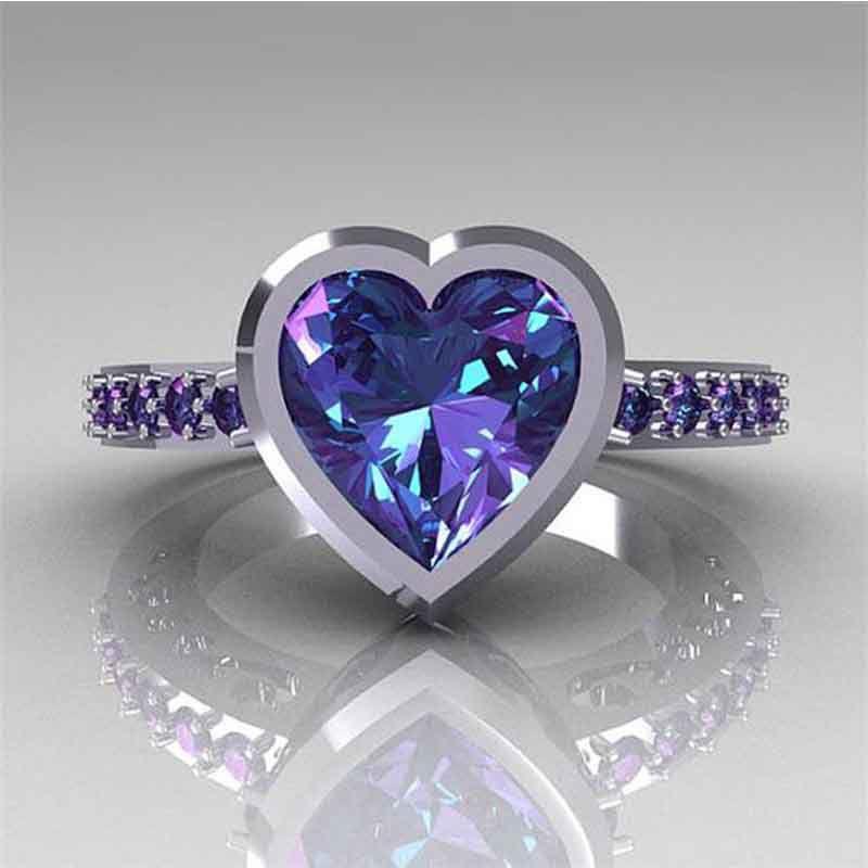 Stunning Fashion Purple Amethyst Heart Gem Wedding Ring For Elegant Brides 9