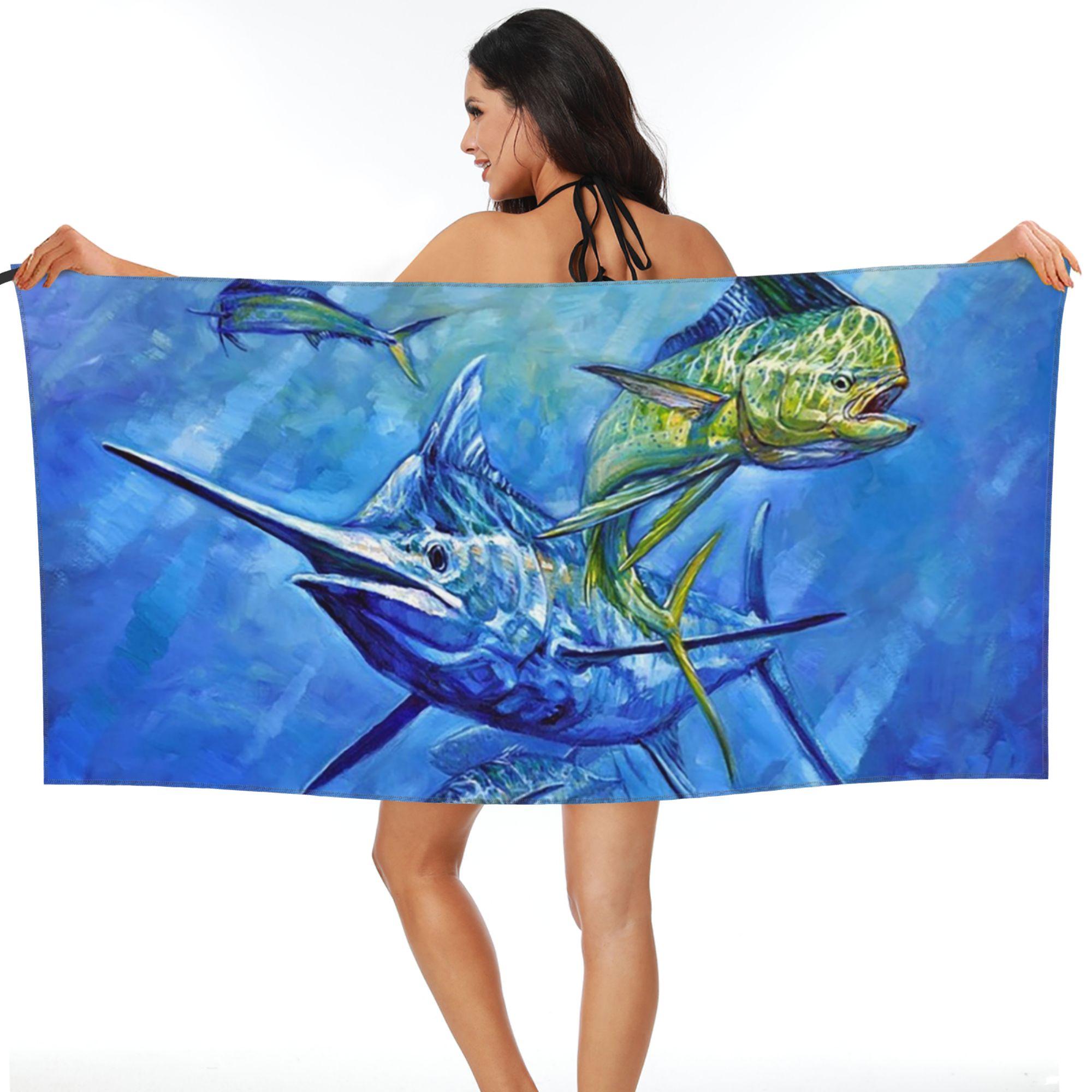 

Dorado, Marlin, and Tuna Beach Towel Soft Microfiber Quick Dry Absorbent Quick Towels For Bath W30*H60(CM)