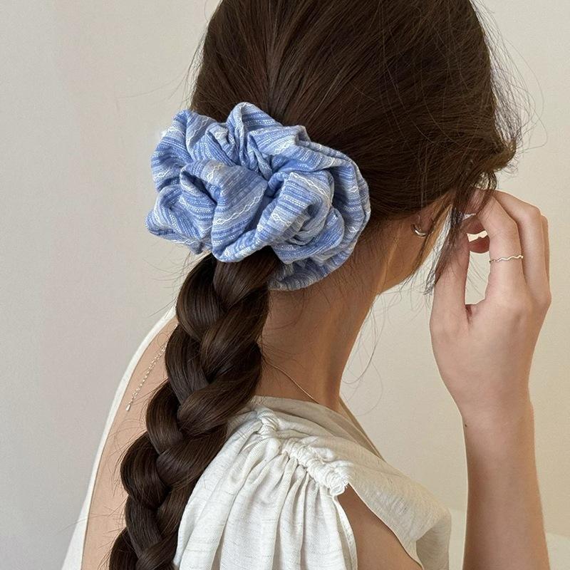 Korea Fashion Stripe Hair Rubber Bands Girls Blue Scrunchie Elastic Big Hair Tie Solid Color Silk Hair Bands Accessoires