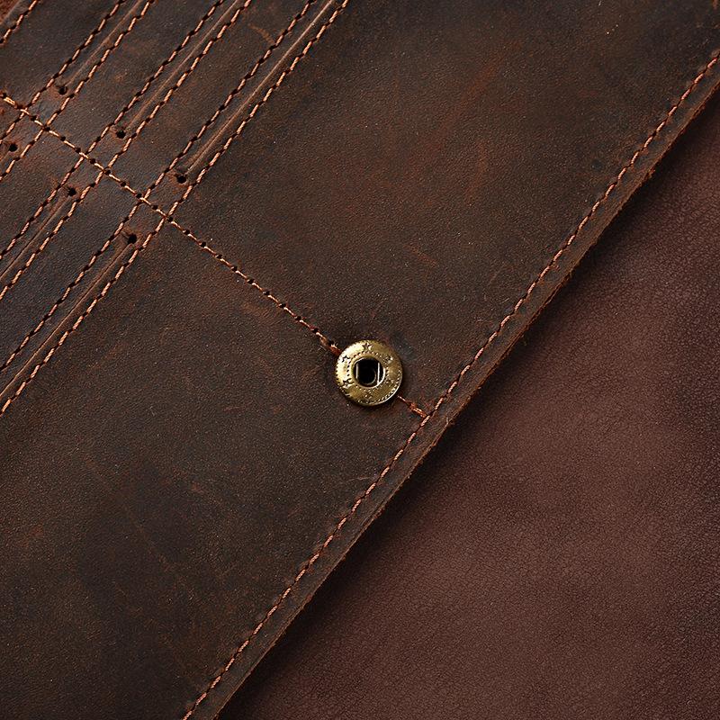 Retro Crazy Horse Cowhide Men's Wallet: Long, Medium, or Short Oil-Impregnated Genuine Leather with Multi-Card Slots and Dollar Money Clip.