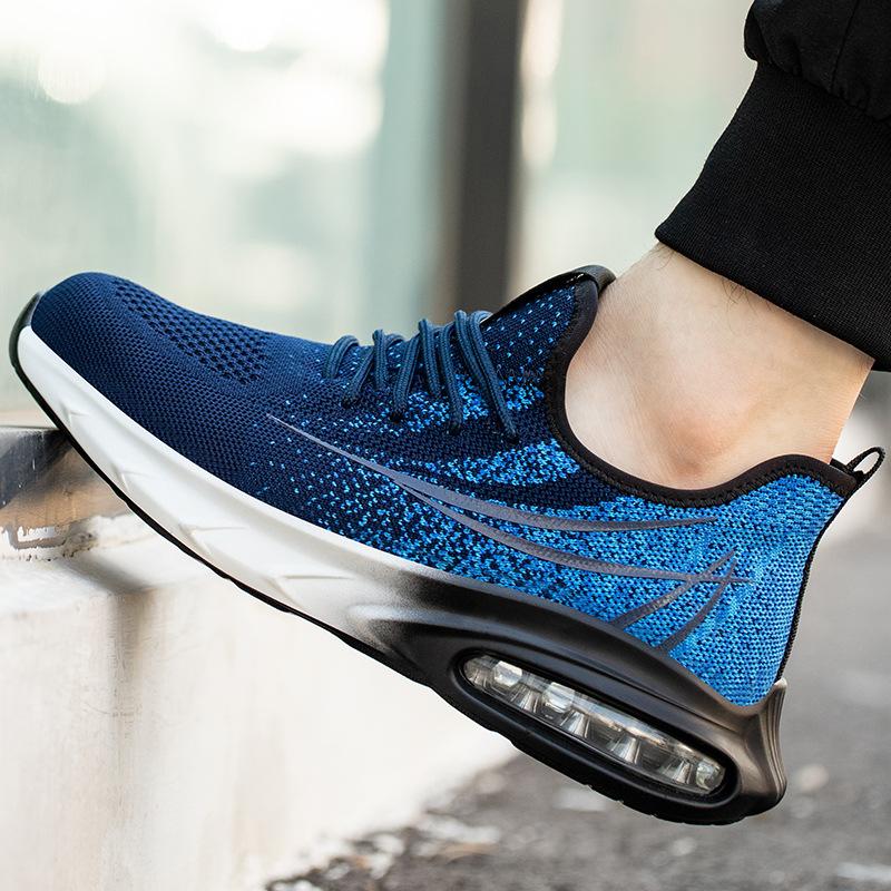 Modische Air Cushion Sicherheitsschuhe Herren Leichtgewichtige Mesh Arbeitsschuhe Stahlkappe Sicherheitsschuhe Atmungsaktive Schwarze Arbeitssicherheits-Sneaker für Herren