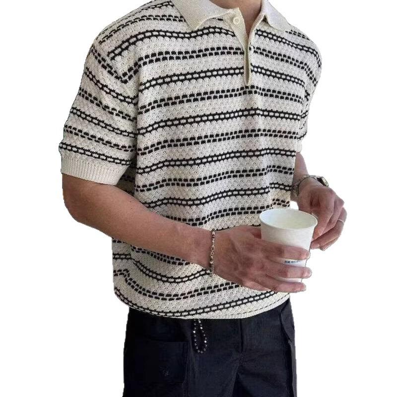 Polo a righe in maglia a maniche corte da uomo