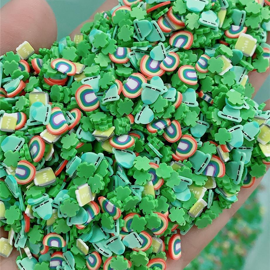 St Patrick's Day Polymer Clay Slices Mini Cute Green Leaf Clover Craft for Nail Art Slime Filler Charms