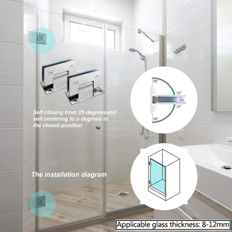 

Безрамные петли для стеклянной душевой двери из нержавеющей стали, 90 градусов, зажим для стекла в ванной, настенные кронштейны-клипсы, подходят для толщины 8-12 мм 1PC Silver
