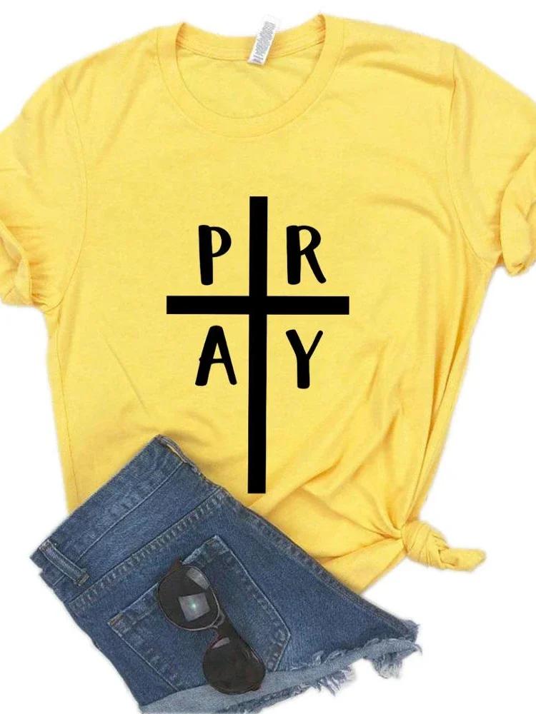 Pray Cross Jesus Print Women T Shirt Short Sleeve O Neck Loose Women Tshirt Ladies Fashion Tee Shirt Tops Clothes