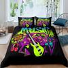 Set Biancheria da Letto Matrimoniale Rock Roll Music King Queen con Federe, Copripiumino con Cuffie e Chitarra, Copripiumino Stile Punk Graffiti in Poliestere