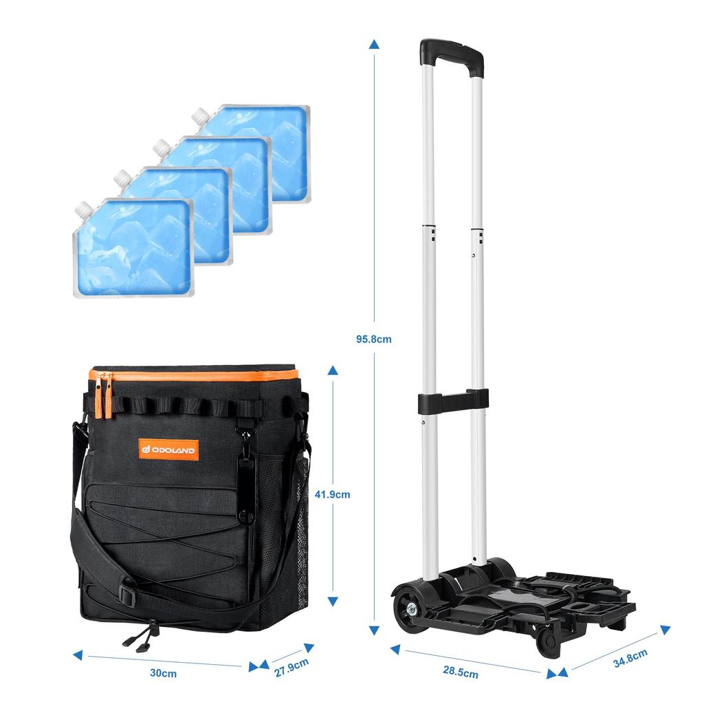 Odoland 35L Soft Cooler Bag with Cart Large Foldable Fishing Cooler for and Picnics Wheels, All-Terrain Included, Capacity, Insulated, Leak-Proof,