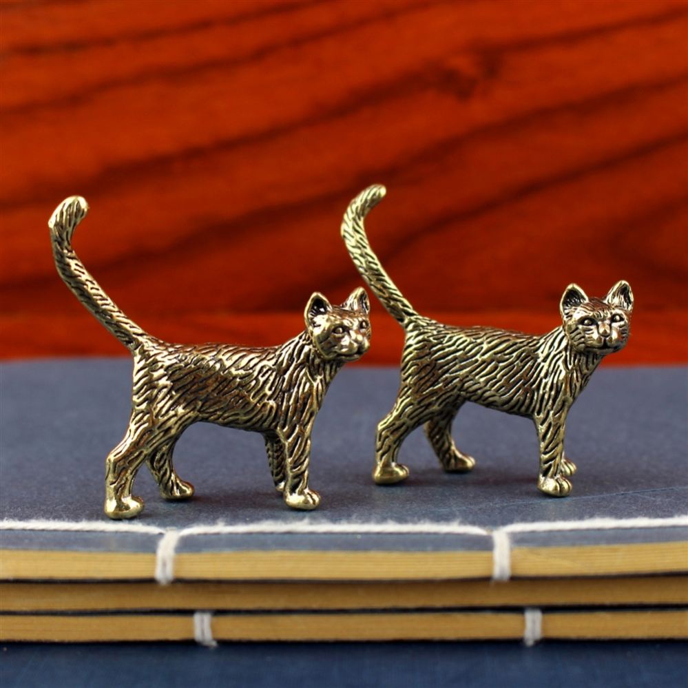 Unique Handcrafted Metal Cat Figurine Set - Artistic Home Ornament with Electroplated Brass for Special Occasions