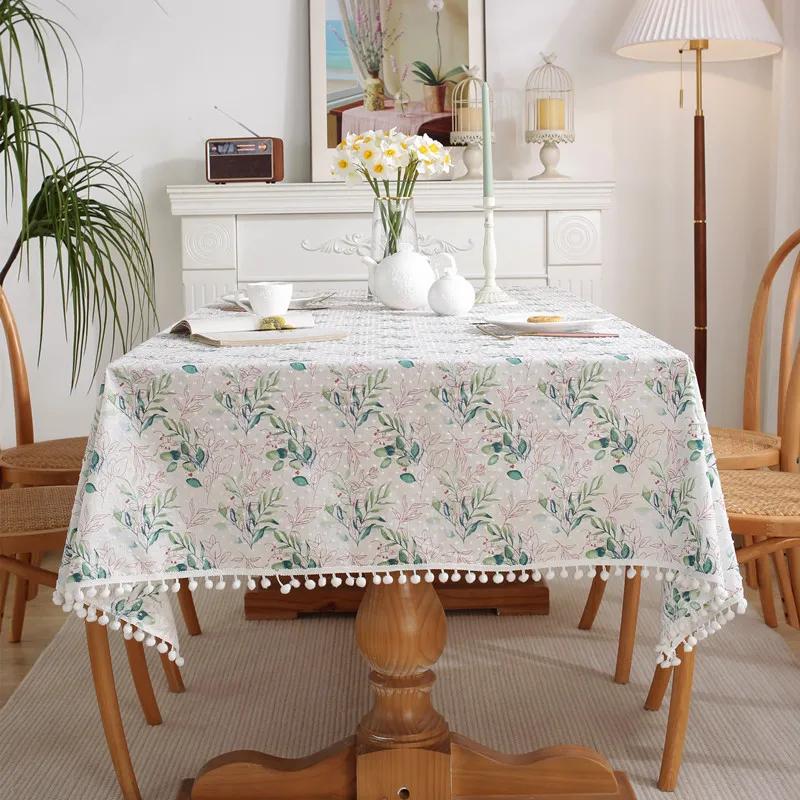 Pom Pom Floral Tablecloth Tea Table Decoration,Rectangle Table Cover For Kitchen Kitchen Dining Room,Home Party Tabletop Decor
