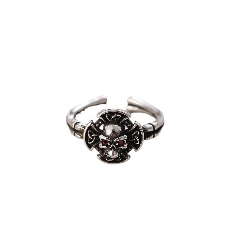Unique Vintage Geometric Skull Zircon Ring For Women Adjustable Punk Fashion Accessory