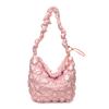 New Versatile Thread Sweet Women's Handbags Microfibersolid Color Commuting Tote Bags 2026  Plaid Ruched Shoulder Bags