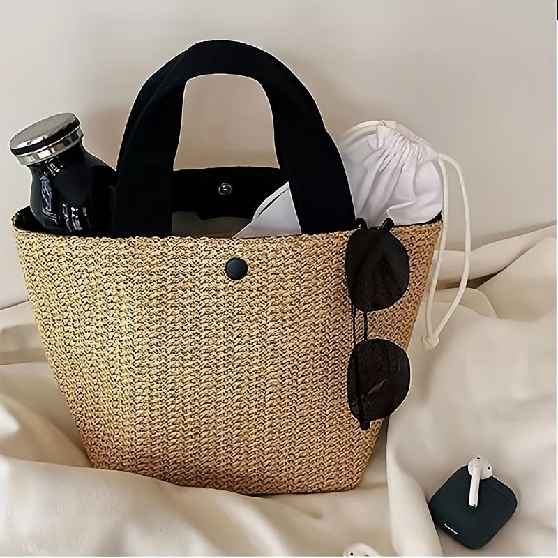 1pc Bohemian Woven Bucket Bag Large Capacity Beach Tote with Magnetic Closure, Durable Fabric for Women, Perfect for Beach, Camping, Picnics
