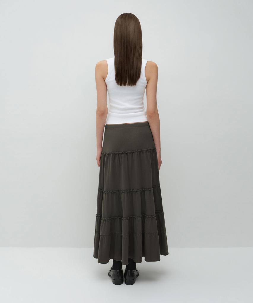 Musinsa Standard Woman Women'S Jersey Tiered Long Skirt [Khaki Brown]
