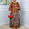 Plus Size Women 3/4 Sleeve Floral Striped Print Casual Loose Long  Maxi Kaftan Dress