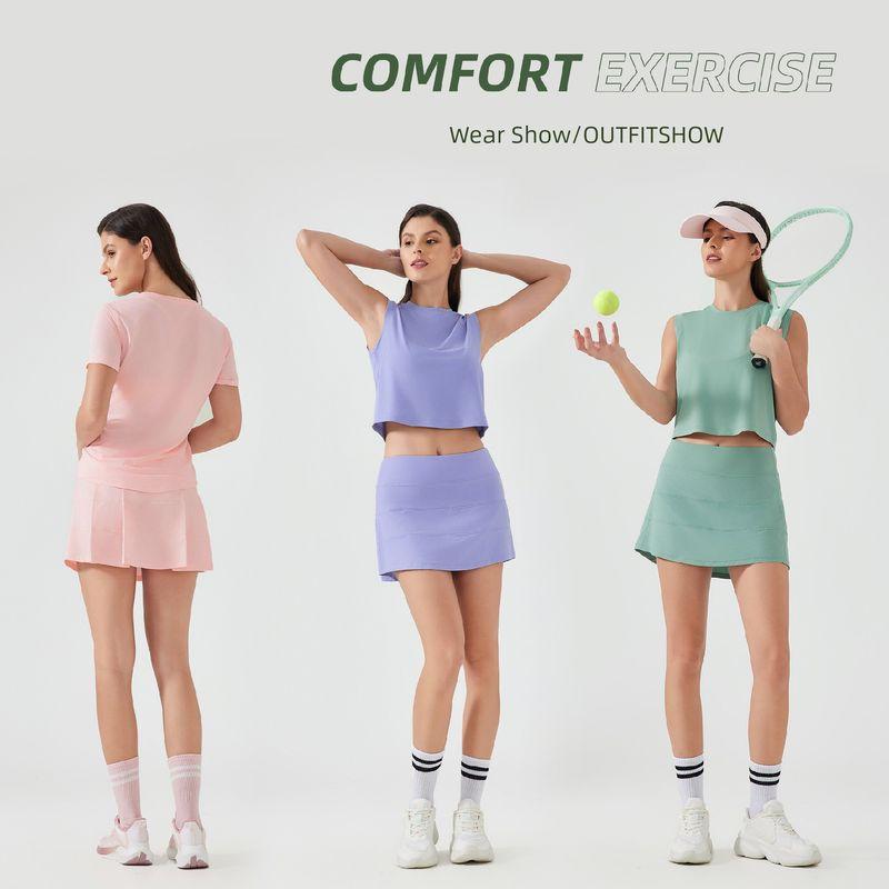 Foreign Trade New Sports Short Dress Women Summer Ice Feeling Quick-Drying Breathable Fake Two Pieces Anti-exposure Yoga Skirt Fitness Tennis Skirt