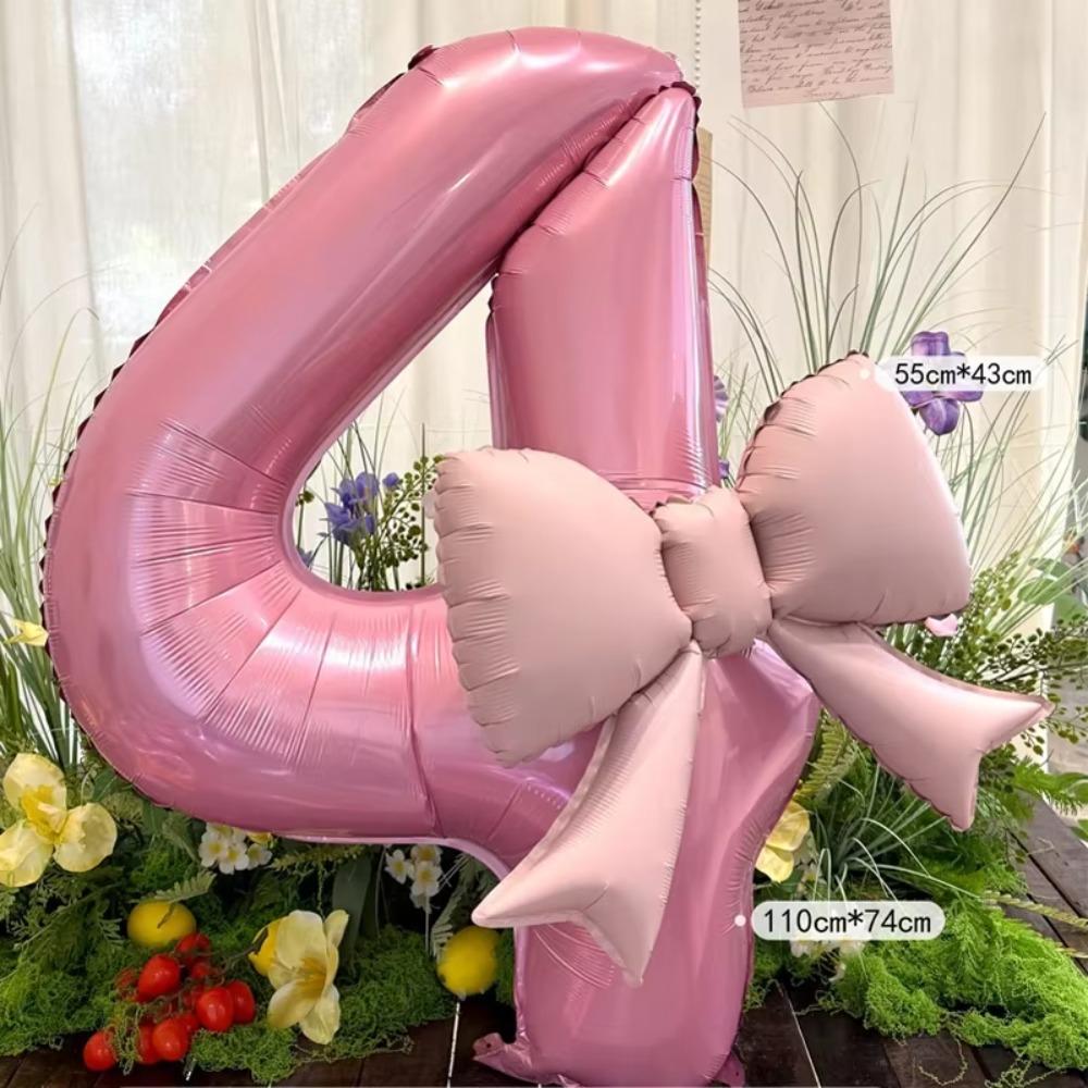 40inch Pink Digital Bowknot Bow Aluminum Foil Balloons for Girls Wedding Birthday Party Decor Number Party Photo Props Supply