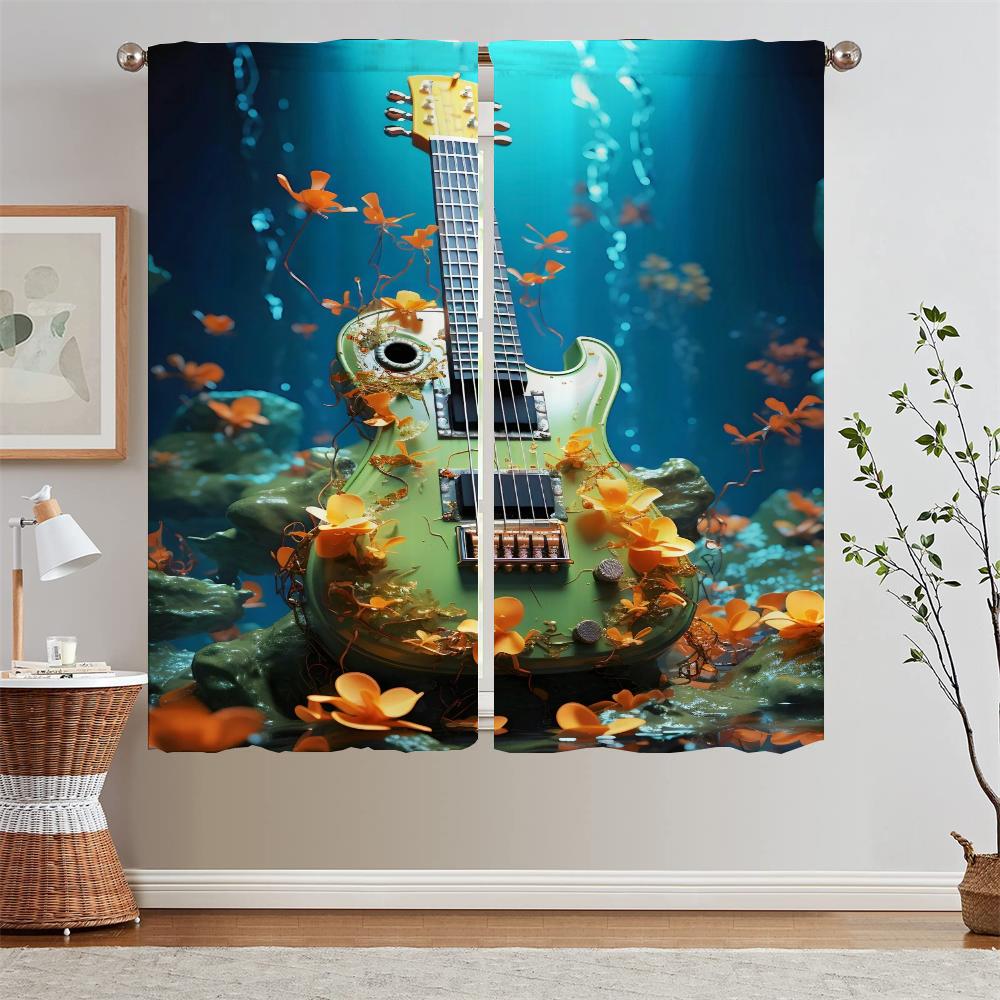 Antique Guitar Bedroom Curtains 2 Pieces Modern Home Decoration Curtain Rods Partition Window Sheer Curtains for Living Room