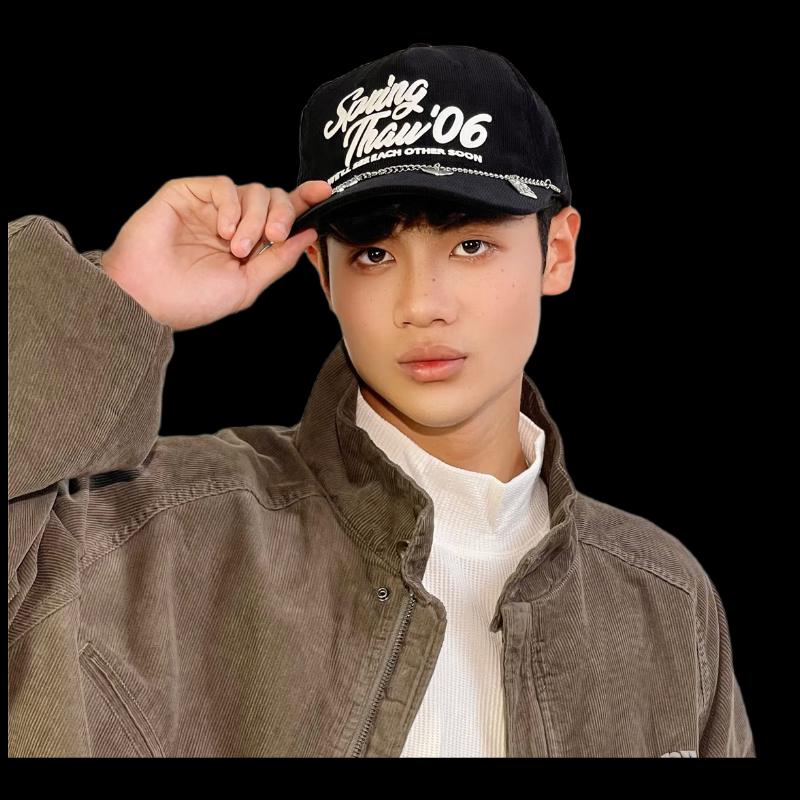 Corduroy Baseball Cap with Detachable Chain One Size